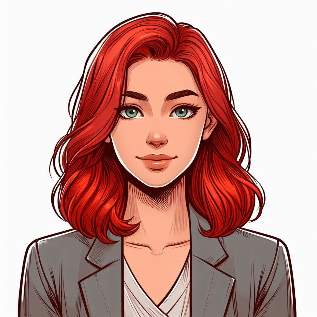 avatar of an administrative assistant with red hair, white background, in drawing style